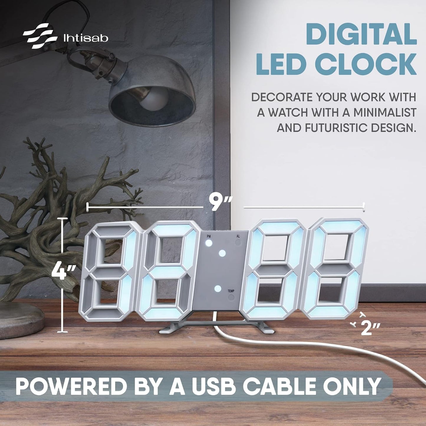 ubess 3D LED Digital Clock β Modern Digital Wall & Desk Clock with Snooze, Temperature Display, Stylish Bedroom Decor