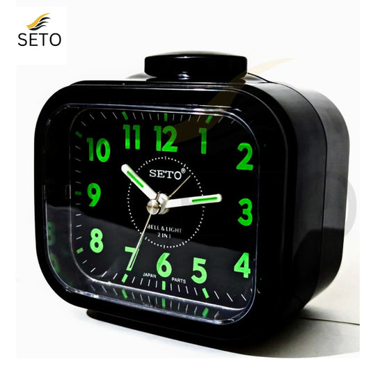 SETO Night Vision Analog Alarm Clock –,Loud Bell Ring, Bedside Desk Table Clock with Light, Durable Japanese Parts, Modern Stylish Design, Battery Operated, Perfect for Home, Office & Gifts