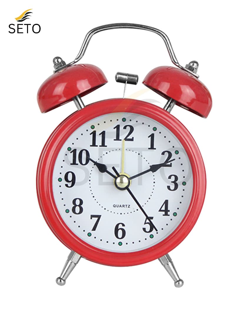 Mini Twin Bell Alarm Clock – Loud Retro Vintage Bedside Table Clock with Silent Quartz Movement – Available in Pink, Green, Blue, Red, White & Black”