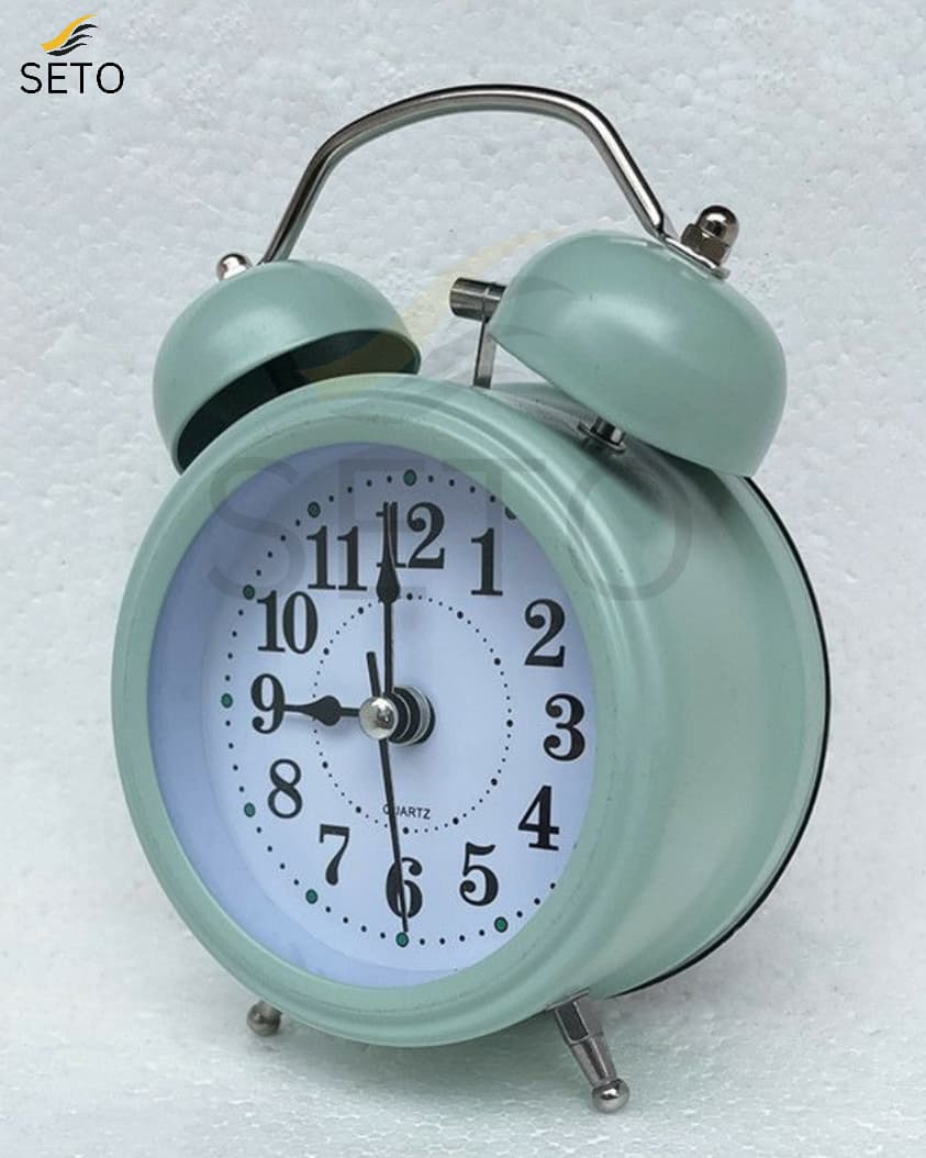 Mini Twin Bell Alarm Clock – Loud Retro Vintage Bedside Table Clock with Silent Quartz Movement – Available in Pink, Green, Blue, Red, White & Black”