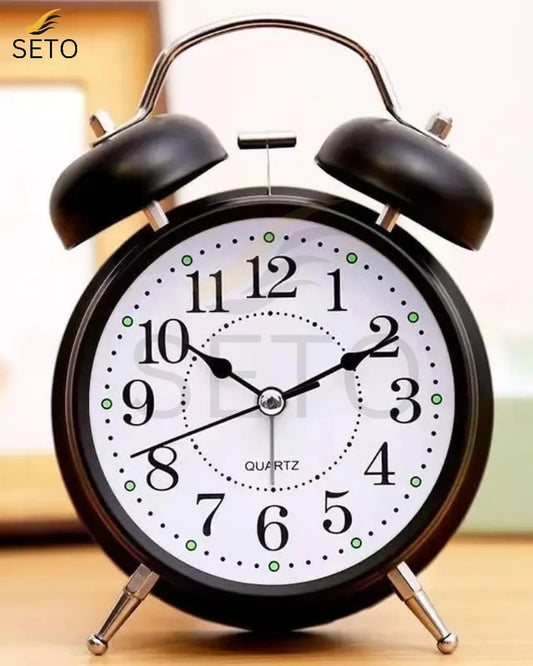 Mini Twin Bell Alarm Clock – Loud Retro Vintage Bedside Table Clock with Silent Quartz Movement – Available in Pink, Green, Blue, Red, White & Black”