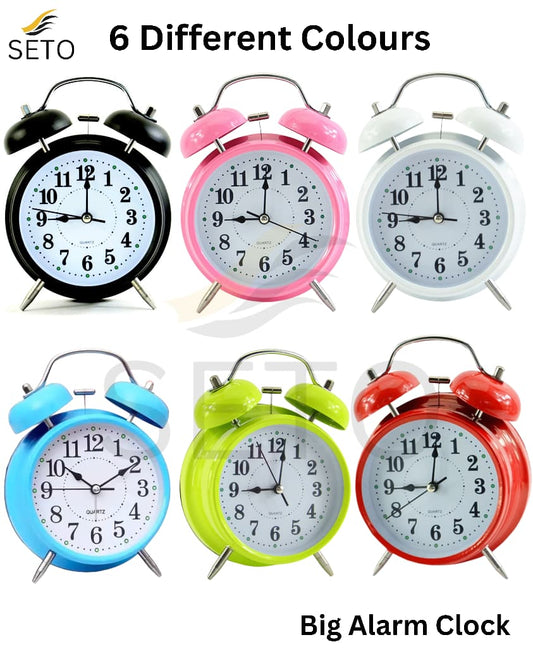 Twin Bell Loud Alarm Clock , Big Dial Metal Frame with LED Backlight, Silent Quartz Sweep Analog Bedside Desk Table Clock, Battery Operated for Home, Office & Bedroom