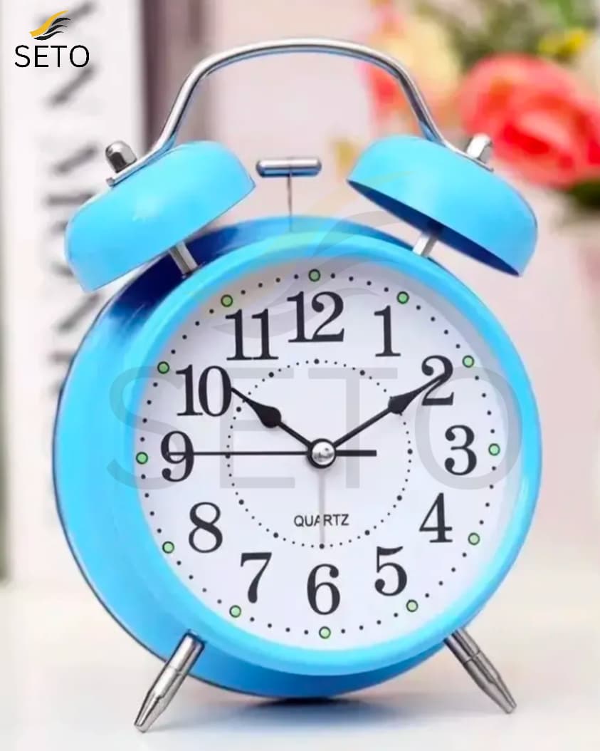 Twin Bell Loud Alarm Clock , Big Dial Metal Frame with LED Backlight, Silent Quartz Sweep Analog Bedside Desk Table Clock, Battery Operated for Home, Office & Bedroom