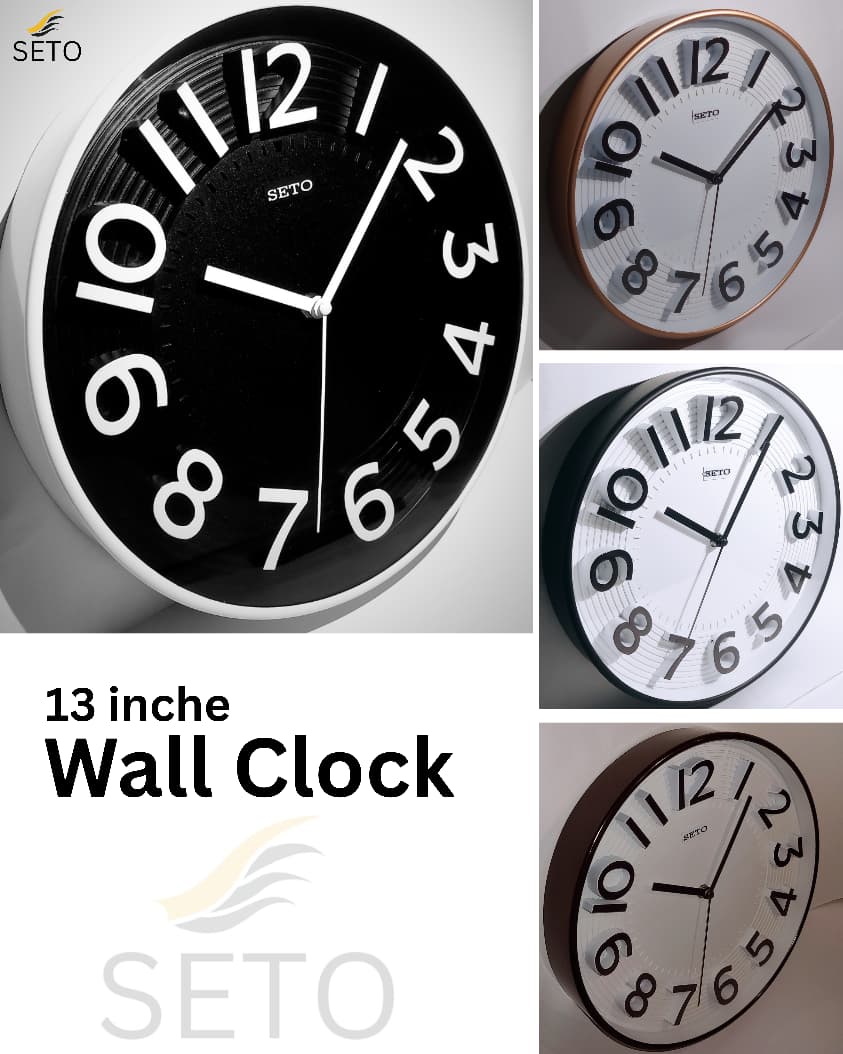 Modern 13-Inch Wall Clock – Silent Non-Ticking Quartz Clock with 3D Numbers, Minimalist Design for Bedroom, Living Room & Office