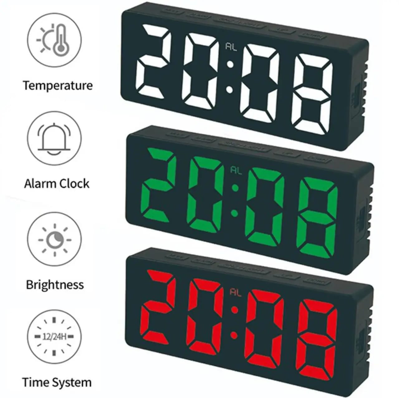 LED Digital Alarm Clock | Snooze Function, Temperature Display, 12/24 Hour Mode & Adjustable Brightness