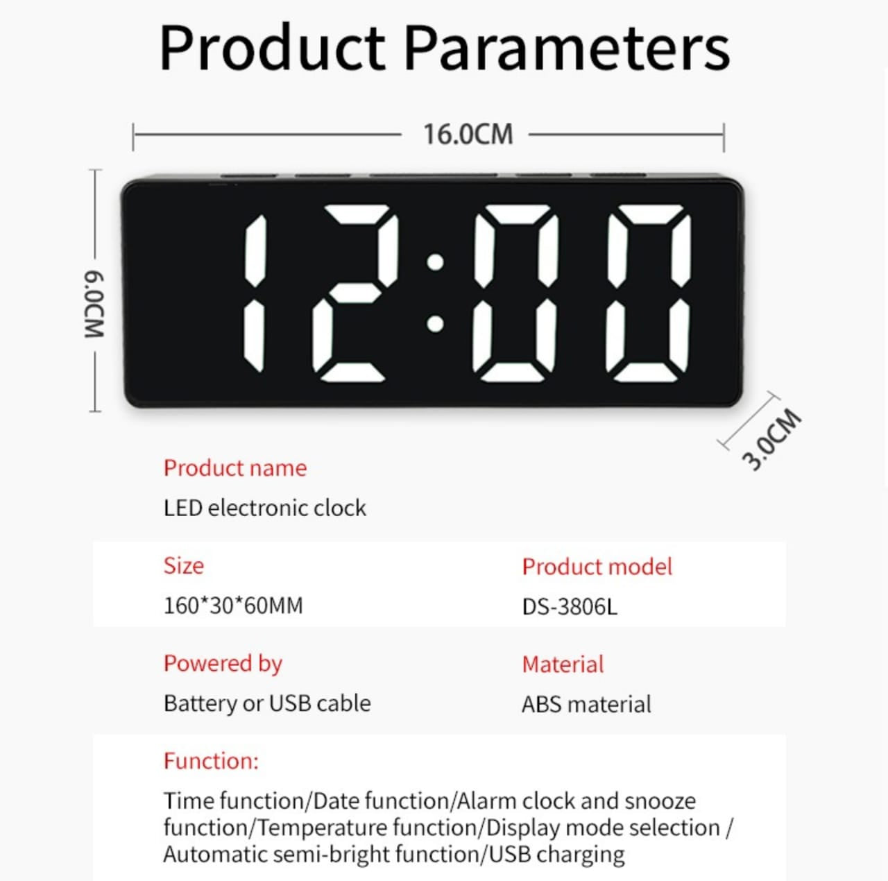 LED Digital Alarm Clock | Snooze Function, Temperature Display, 12/24 Hour Mode & Adjustable Brightness