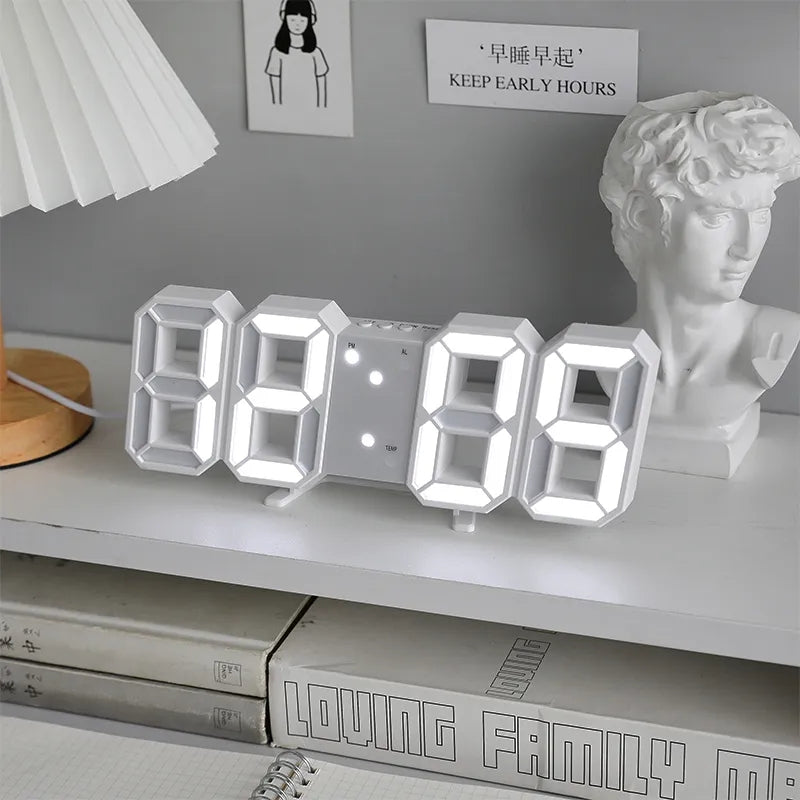 ubess 3D LED Digital Clock β Modern Digital Wall & Desk Clock with Snooze, Temperature Display, Stylish Bedroom Decor