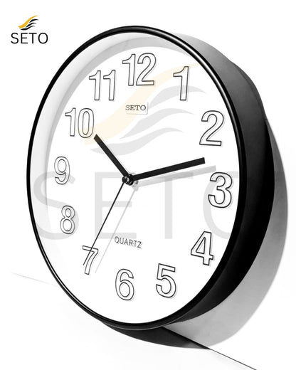 [SETO] 12 Inch Silent Sweep Wall Clock – 3D Elegant Number Design, Smooth Quartz Japan Movement, Modern Decorative Wall Clock for Bedroom, Living Room & Office