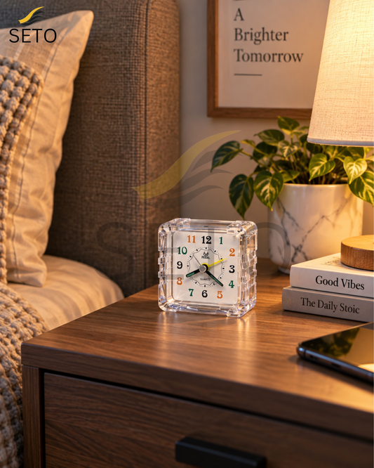 SETO Mini Alarm Clock | Cute Analog Bedside Table Clock | Small Desk Clock for Bedroom, Office & Study Table | Classic Decorative Clock