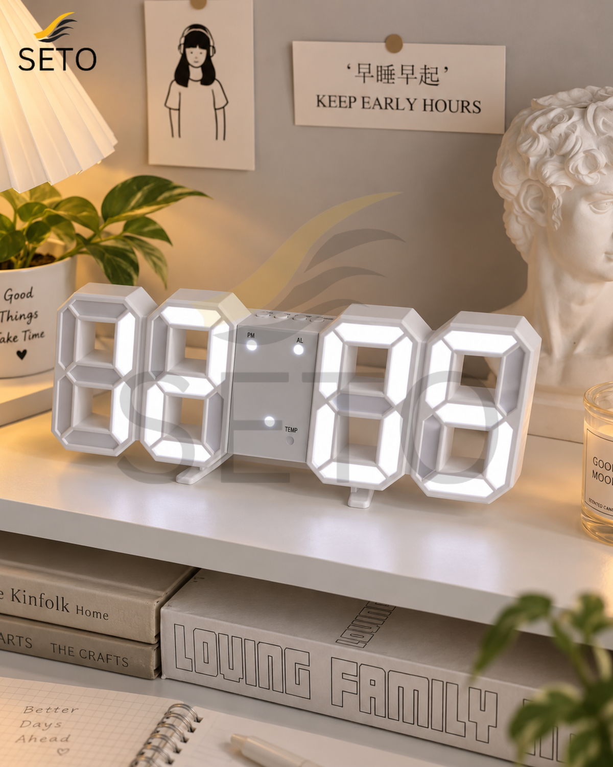 3D LED Digital Clock – Modern Digital Wall & Desk Clock with Snooze, Temperature Display, Stylish Bedroom Decor