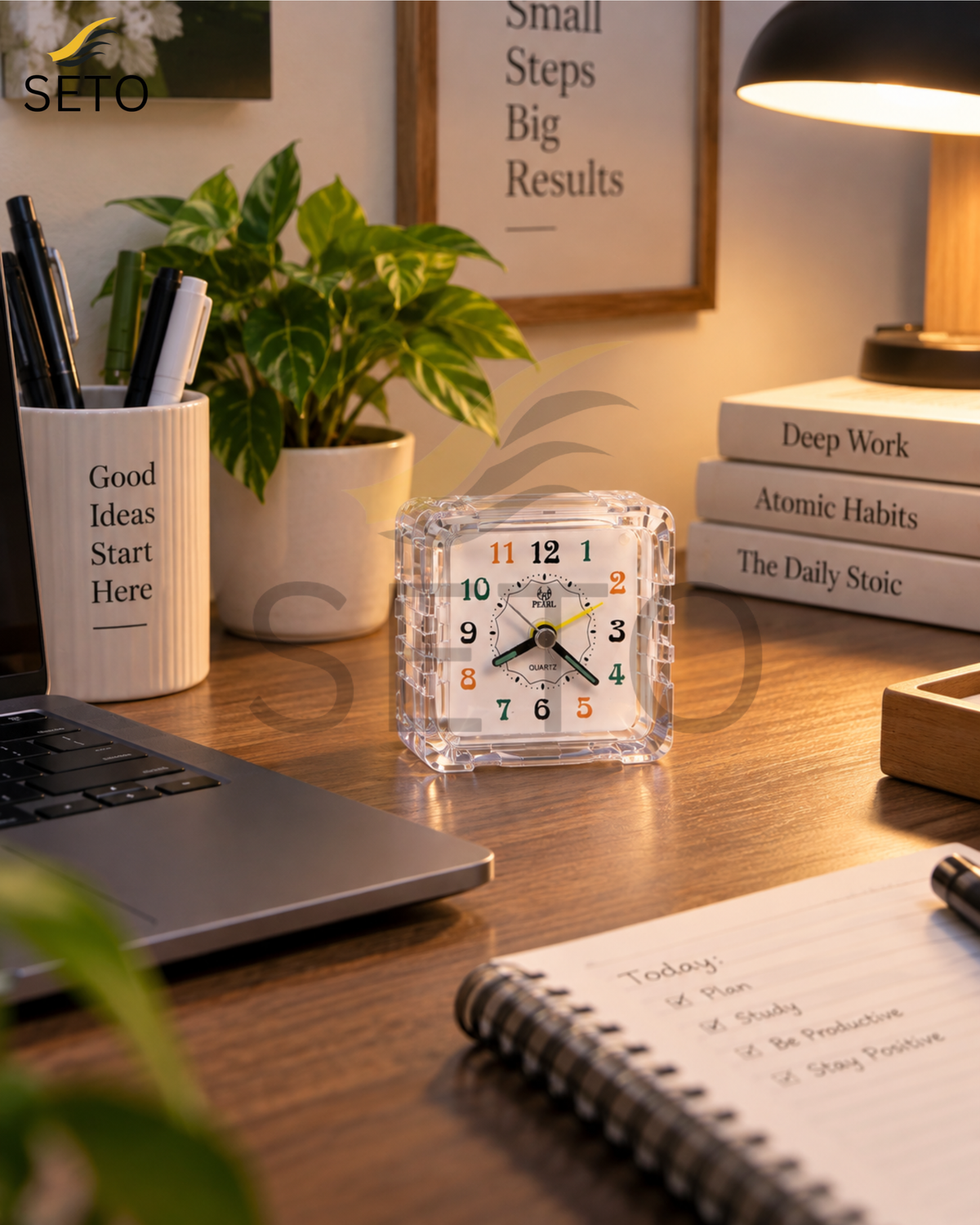 SETO Mini Alarm Clock | Cute Analog Bedside Table Clock | Small Desk Clock for Bedroom, Office & Study Table | Classic Decorative Clock