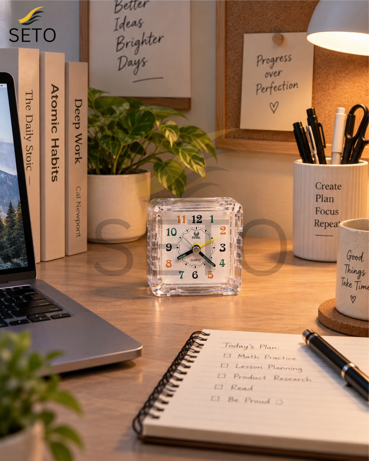 SETO Mini Alarm Clock | Cute Analog Bedside Table Clock | Small Desk Clock for Bedroom, Office & Study Table | Classic Decorative Clock