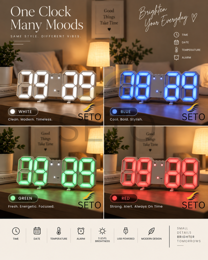 3D LED Digital Clock – Modern Digital Wall & Desk Clock with Snooze, Temperature Display, Stylish Bedroom Decor