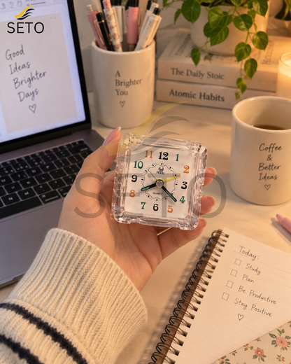 SETO Mini Alarm Clock | Cute Analog Bedside Table Clock | Small Desk Clock for Bedroom, Office & Study Table | Classic Decorative Clock