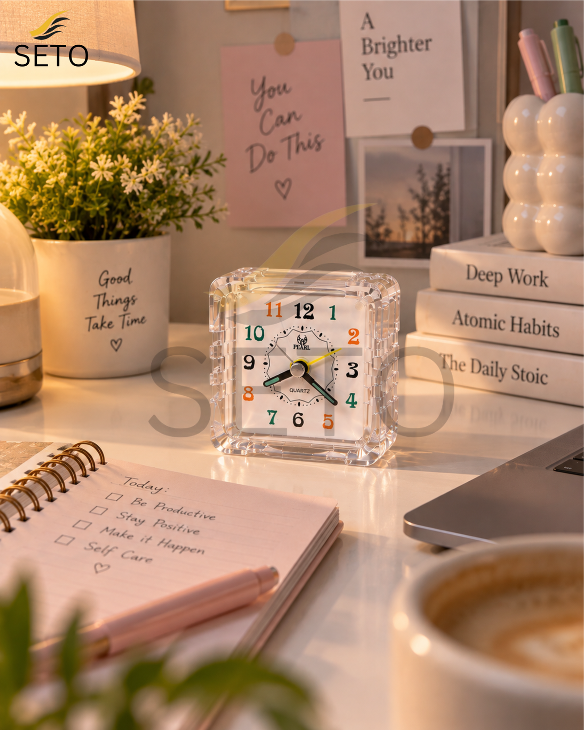 SETO Mini Alarm Clock | Cute Analog Bedside Table Clock | Small Desk Clock for Bedroom, Office & Study Table | Classic Decorative Clock