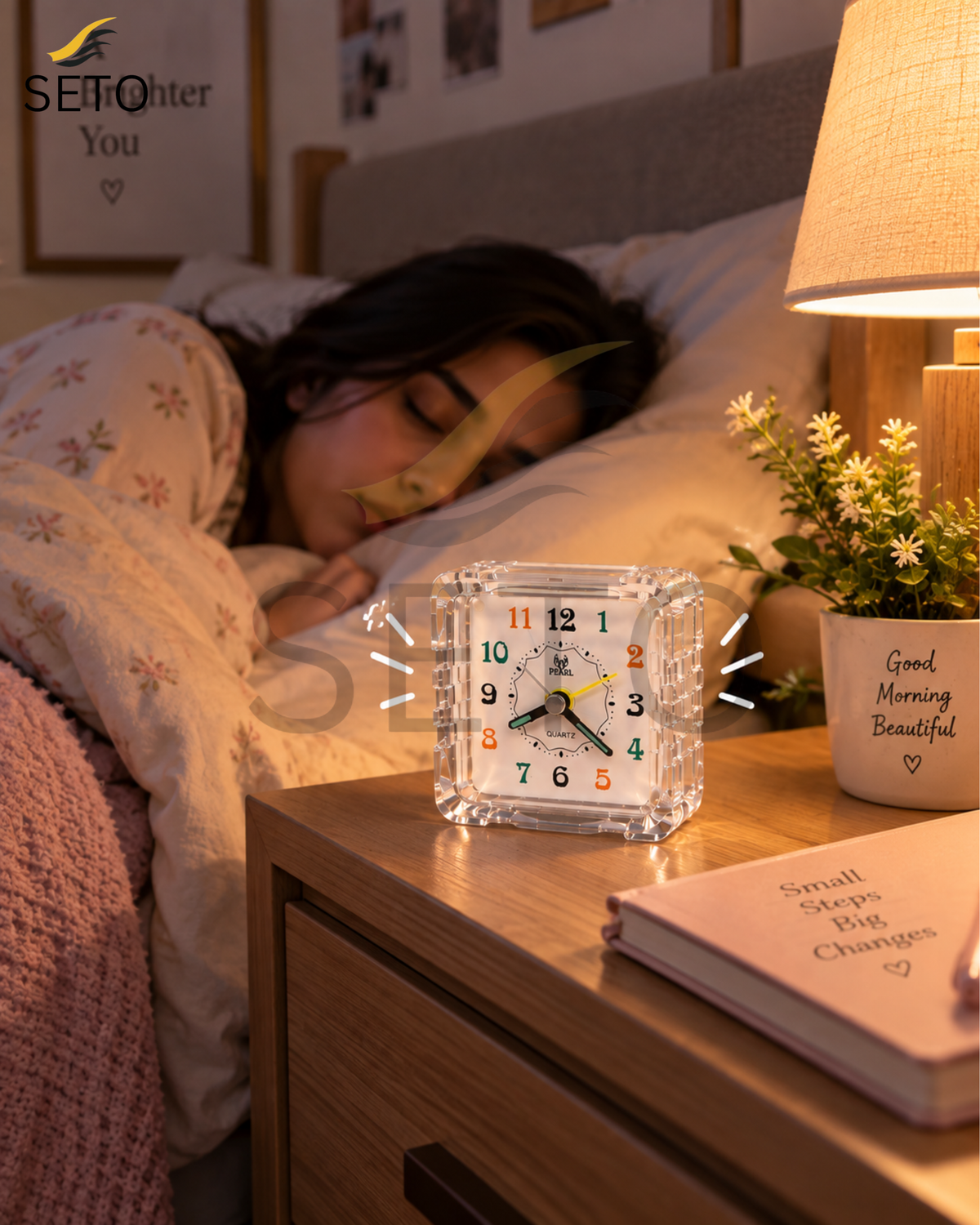 SETO Mini Alarm Clock | Cute Analog Bedside Table Clock | Small Desk Clock for Bedroom, Office & Study Table | Classic Decorative Clock
