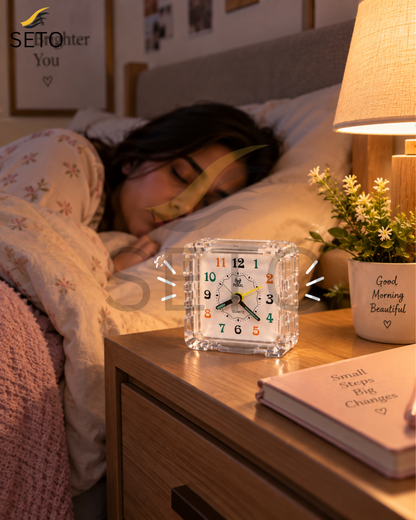 SETO Mini Alarm Clock | Cute Analog Bedside Table Clock | Small Desk Clock for Bedroom, Office & Study Table | Classic Decorative Clock