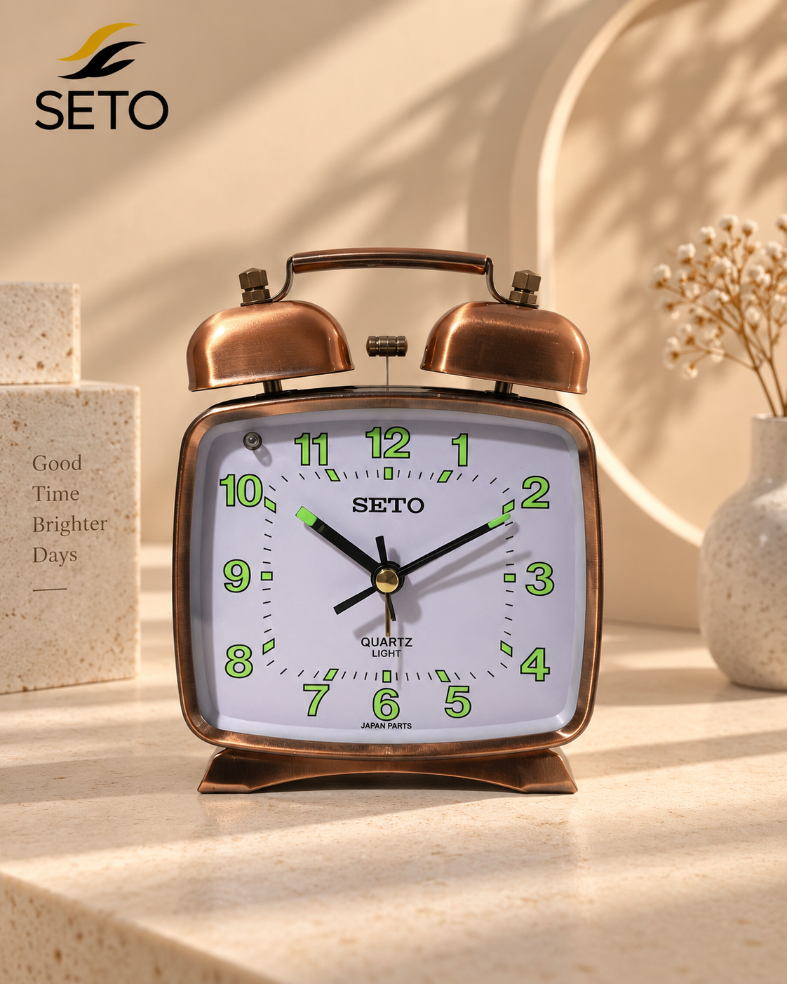 SETO Vintage Metal Twin Bell Alarm Clock , Super Loud Alarm, Radium Dial & Night Light