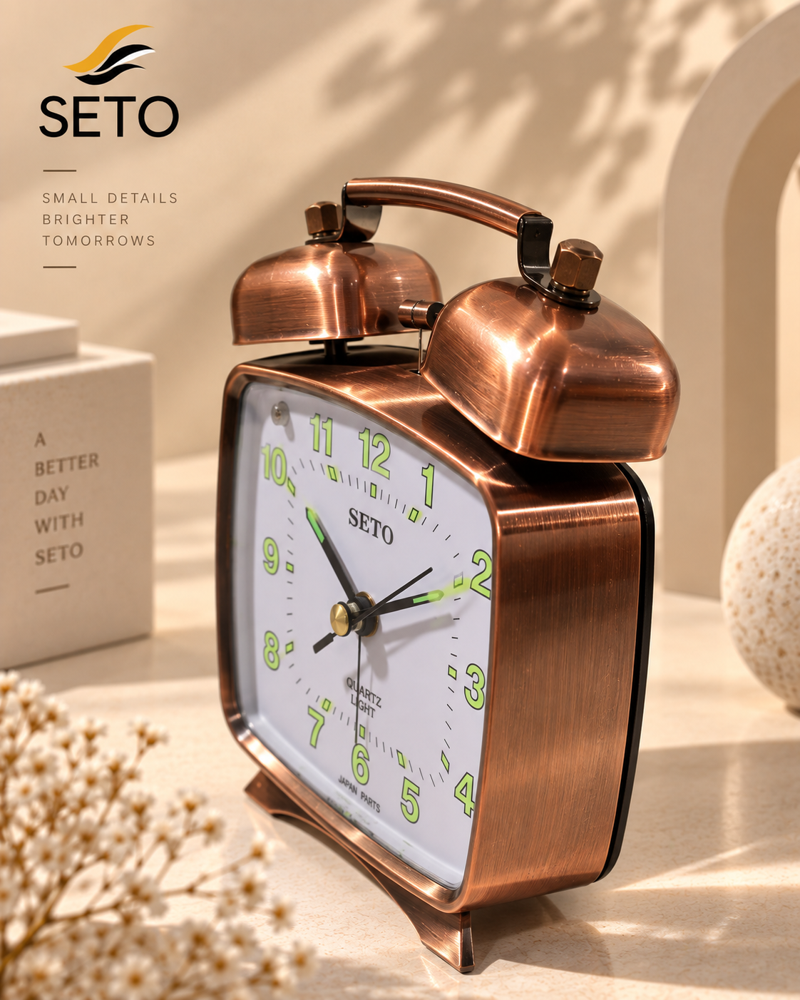SETO Vintage Metal Twin Bell Alarm Clock , Super Loud Alarm, Radium Dial & Night Light
