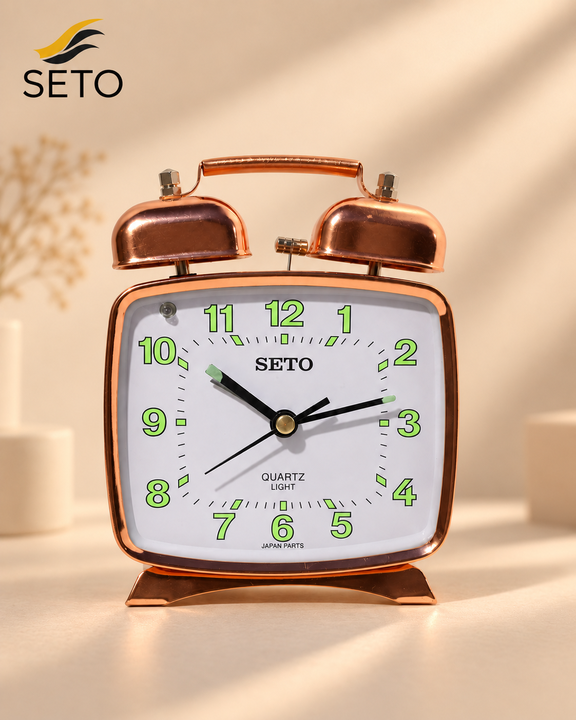 SETO Vintage Metal Twin Bell Alarm Clock , Super Loud Alarm, Radium Dial & Night Light
