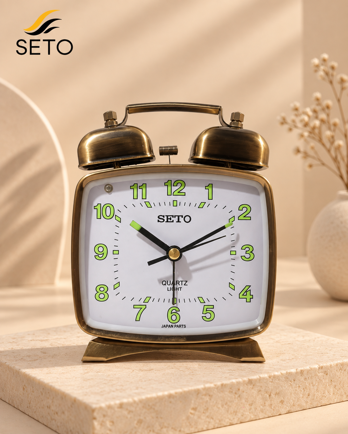 SETO Vintage Metal Twin Bell Alarm Clock , Super Loud Alarm, Radium Dial & Night Light