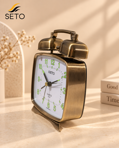 SETO Vintage Metal Twin Bell Alarm Clock , Super Loud Alarm, Radium Dial & Night Light