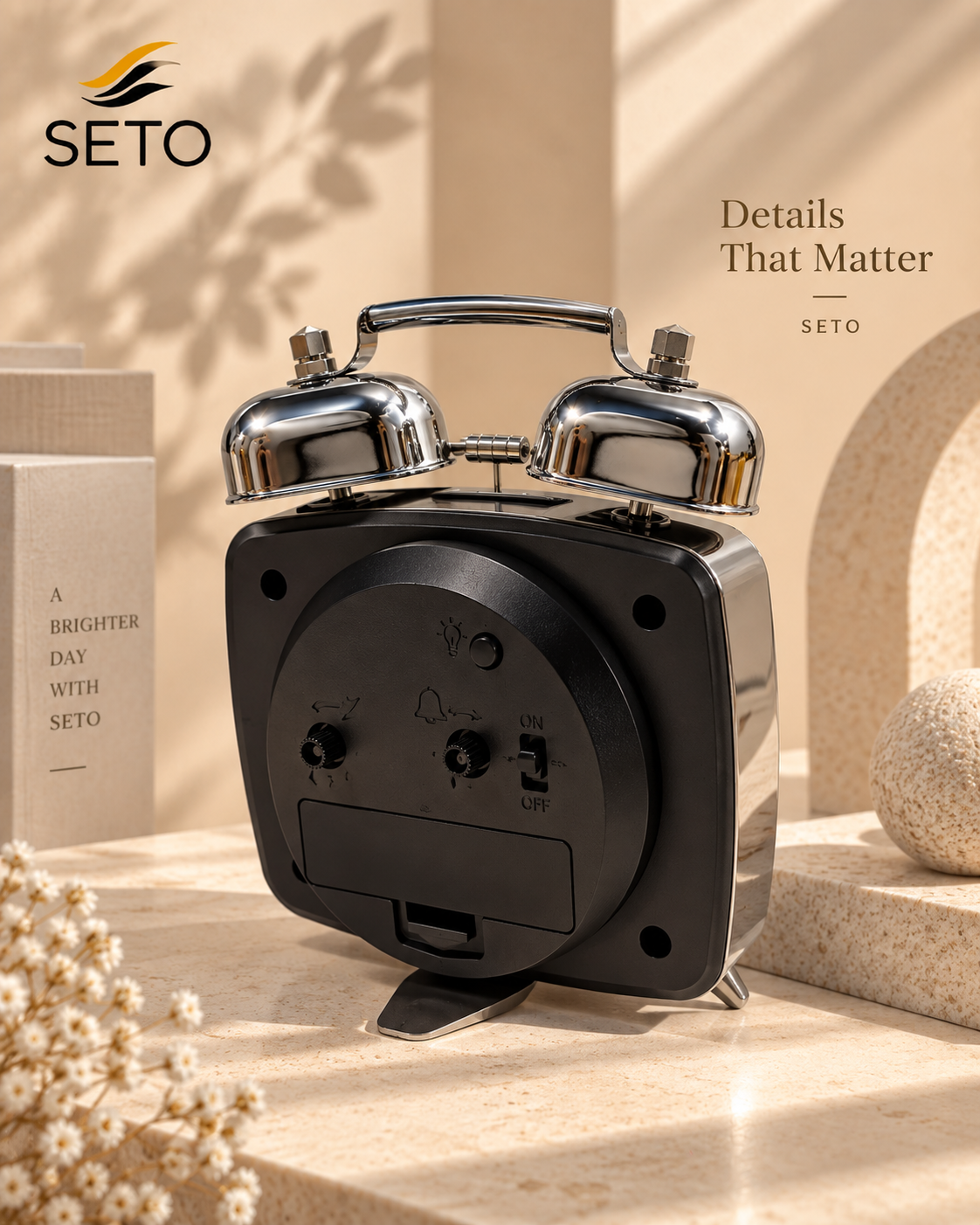 SETO Vintage Metal Twin Bell Alarm Clock , Super Loud Alarm, Radium Dial & Night Light