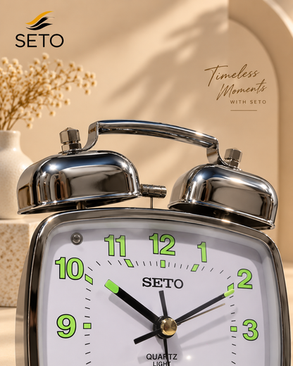 SETO Vintage Metal Twin Bell Alarm Clock , Super Loud Alarm, Radium Dial & Night Light