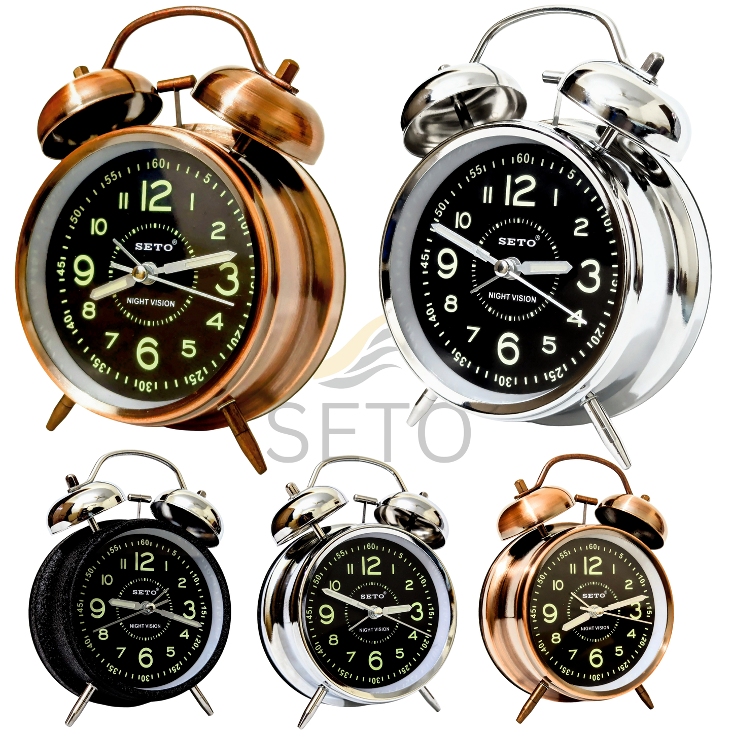 [SETO] Super Loud Twin Bell Alarm Clock with Night Light – Retro Silent Bedside Table Clock for Home & Bedroom