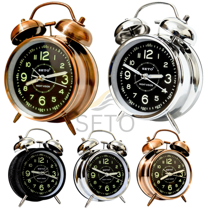 [SETO] Super Loud Twin Bell Alarm Clock with Night Light – Retro Silent Bedside Table Clock for Home & Bedroom