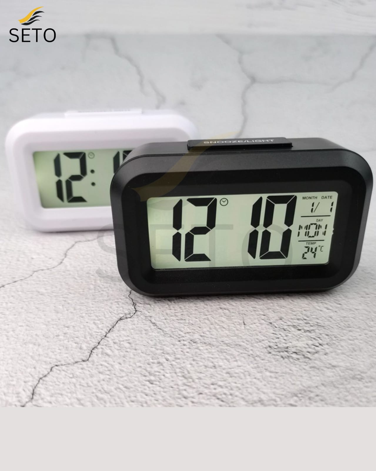[SETO] LED Digital Alarm Clock | Multifunction Table & Desk Clock with Backlight, Snooze, Date, Time & Calendar Displa