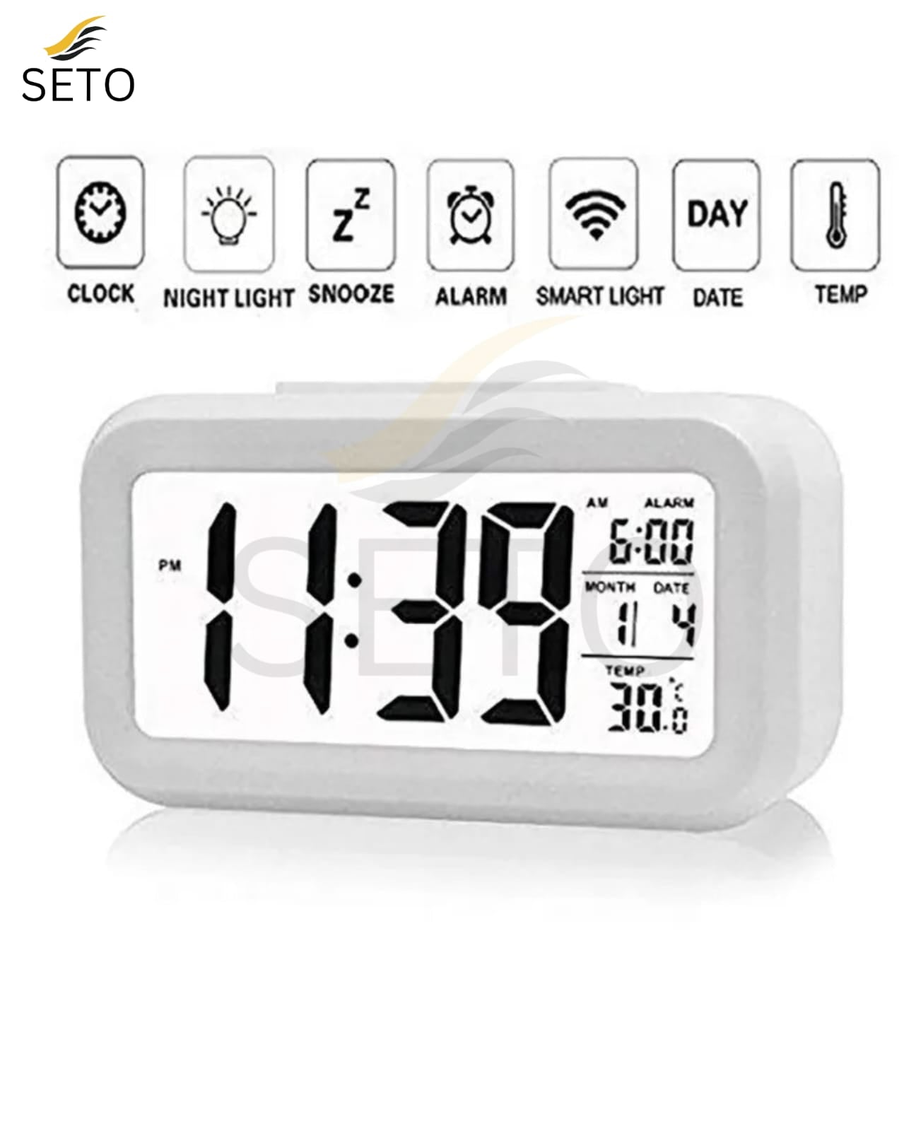 [SETO] LED Digital Alarm Clock | Multifunction Table & Desk Clock with Backlight, Snooze, Date, Time & Calendar Displa