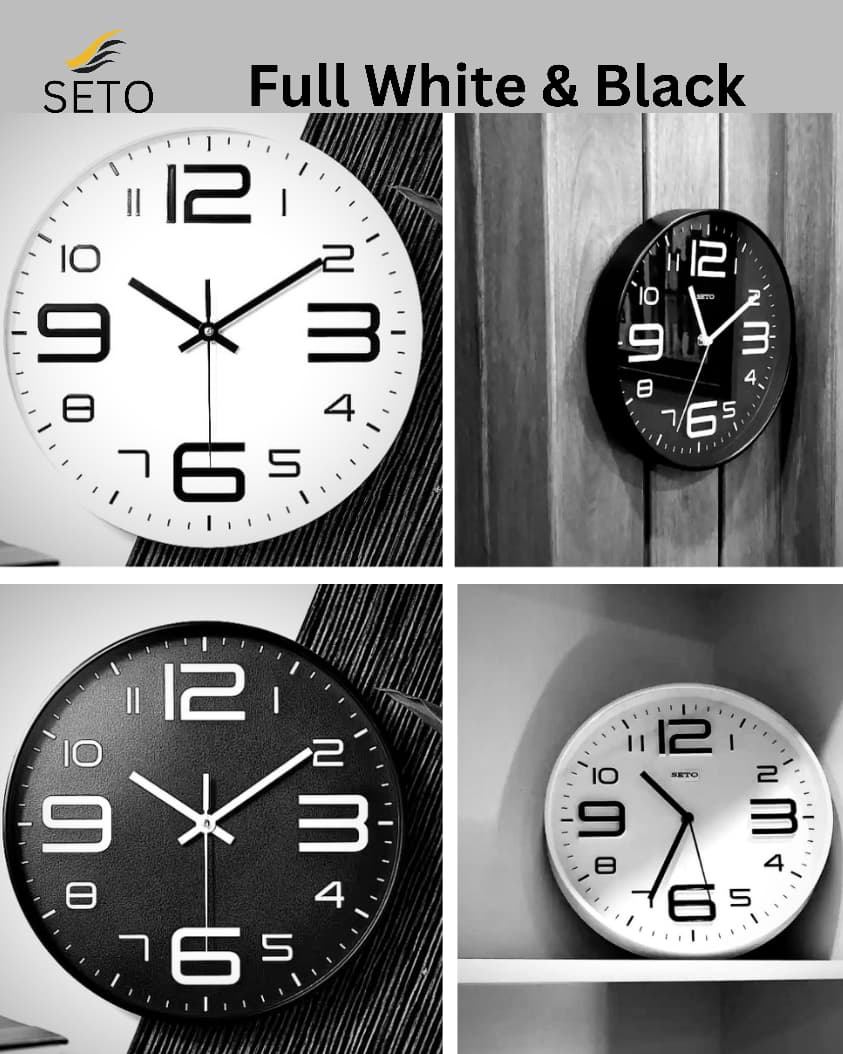 [SETO] Modern 13 Inch Silent Wall Clock with 3D Numbers – Non-Ticking Quartz Movement, Stylish Decorative Wall Clock for Bedroom, Living Room & Office