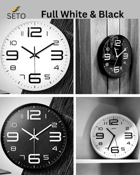 [SETO] Modern 13 Inch Silent Wall Clock with 3D Numbers – Non-Ticking Quartz Movement, Stylish Decorative Wall Clock for Bedroom, Living Room & Office