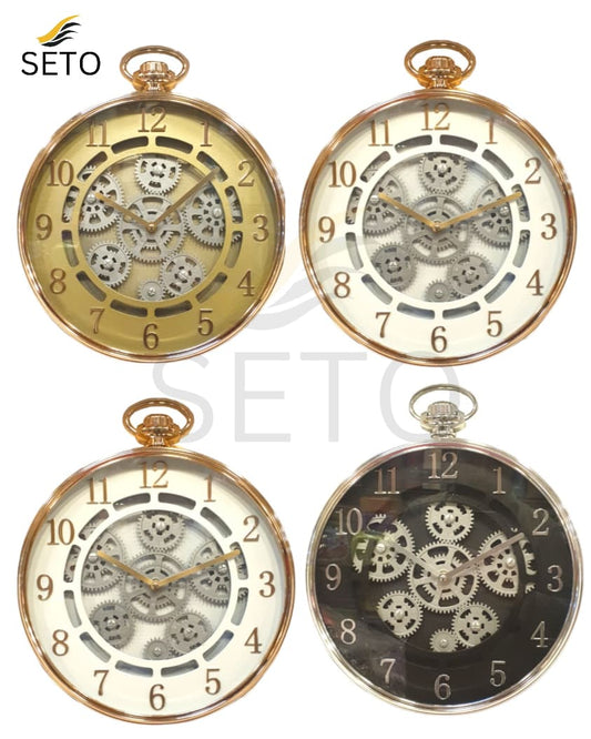 [SETO] 12x15 Inch Modern Wall Clock with Moving Gears | Silent Non-Ticking Quartz Clock, Minimalist Decorative Wall Clock for Bedroom, Living Room & Office