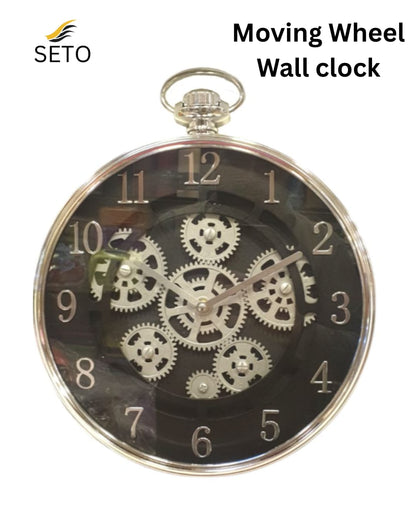 [SETO] 12x15 Inch Modern Wall Clock with Moving Gears | Silent Non-Ticking Quartz Clock, Minimalist Decorative Wall Clock for Bedroom, Living Room & Office
