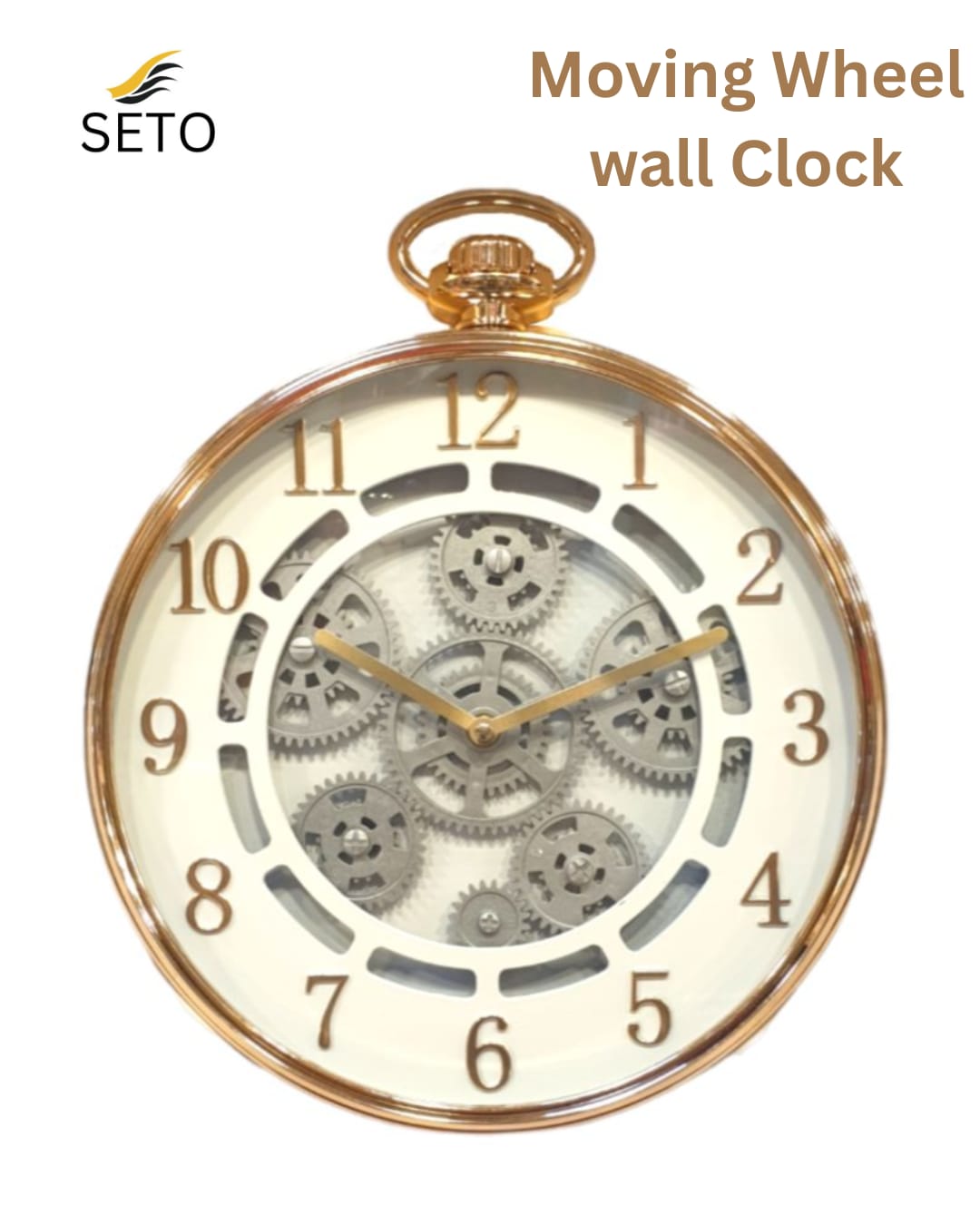 [SETO] 12x15 Inch Modern Wall Clock with Moving Gears | Silent Non-Ticking Quartz Clock, Minimalist Decorative Wall Clock for Bedroom, Living Room & Office