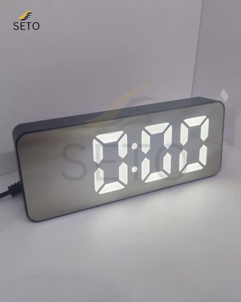 [SETO] Premium LED Mirror Digital Alarm Clock , Bright Display, Snooze, Temperature, 12/24 Hour Format, USB Powered Stylish Desk & Table Clock (Model DS-3821L)