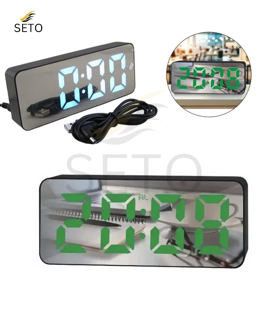 [SETO] Premium LED Mirror Digital Alarm Clock , Bright Display, Snooze, Temperature, 12/24 Hour Format, USB Powered Stylish Desk & Table Clock (Model DS-3821L)