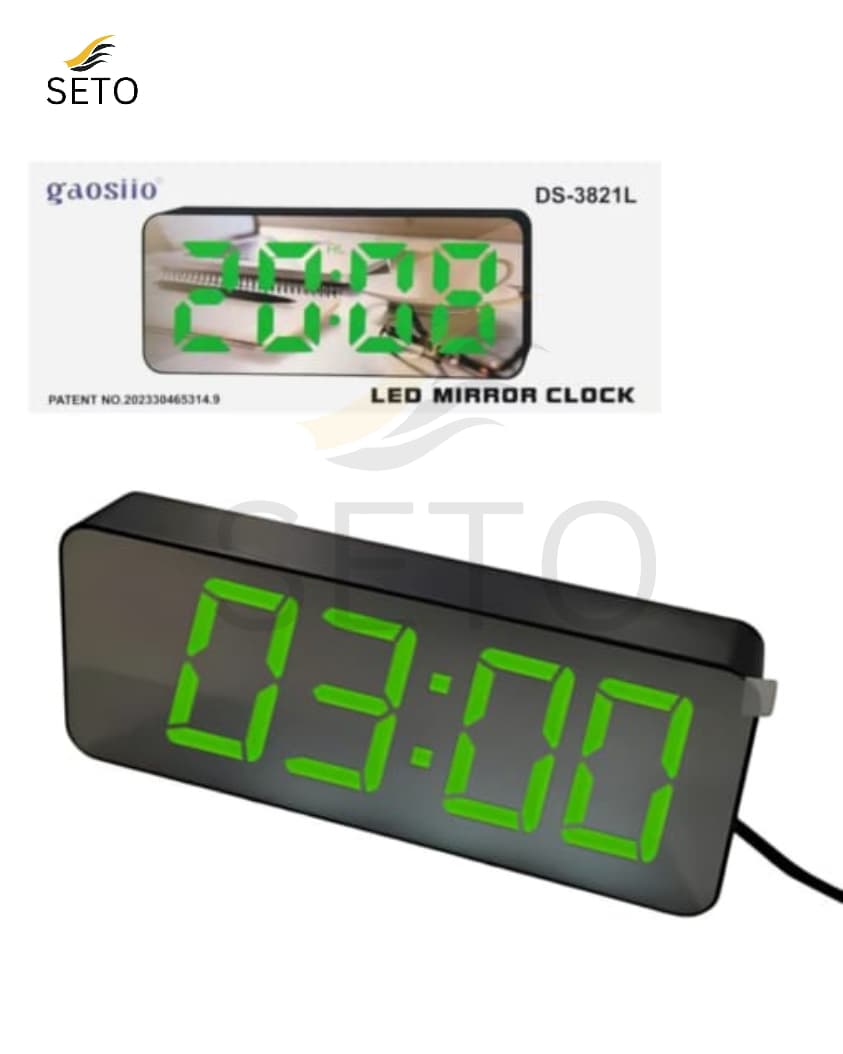 [SETO] Premium LED Mirror Digital Alarm Clock , Bright Display, Snooze, Temperature, 12/24 Hour Format, USB Powered Stylish Desk & Table Clock (Model DS-3821L)