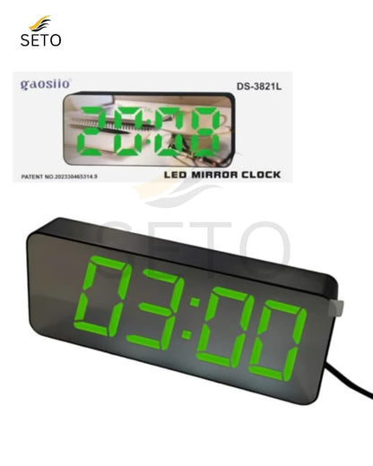 [SETO] Premium LED Mirror Digital Alarm Clock , Bright Display, Snooze, Temperature, 12/24 Hour Format, USB Powered Stylish Desk & Table Clock (Model DS-3821L)