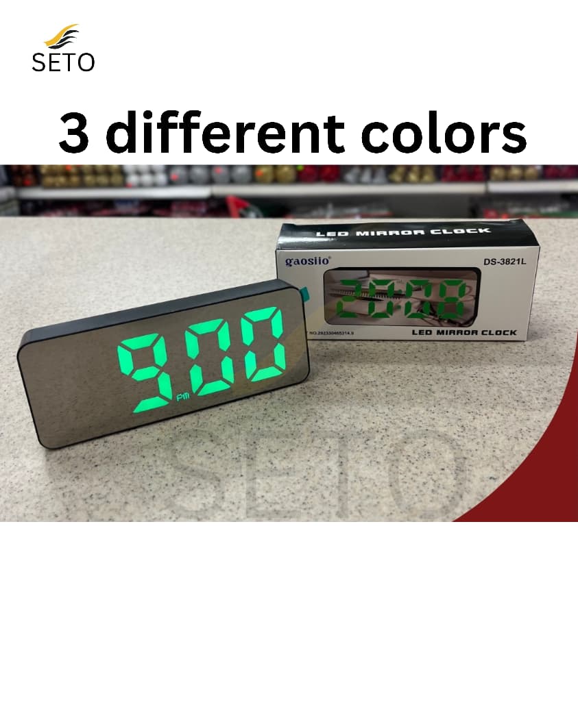 [SETO] Premium LED Mirror Digital Alarm Clock , Bright Display, Snooze, Temperature, 12/24 Hour Format, USB Powered Stylish Desk & Table Clock (Model DS-3821L)