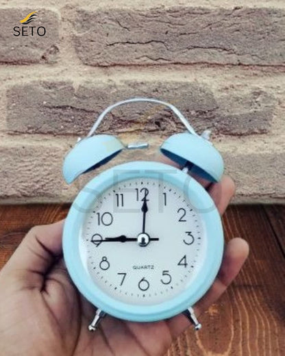 Mini Twin Bell Alarm Clock – Loud Retro Vintage Bedside Table Clock with Silent Quartz Movement – Available in Pink, Green, Blue, Red, White & Black”