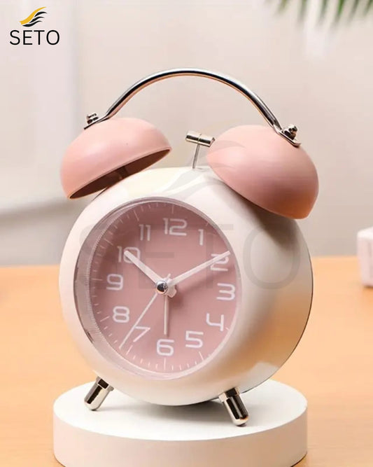 [SETO] Cute Classic Twin Bell Vintage Alarm Clock | Retro Metal Analog Table Clock for Bedroom & Office | Loud Ringing Battery Powered Desk Clock for Kids, Girls & Boys Decoration