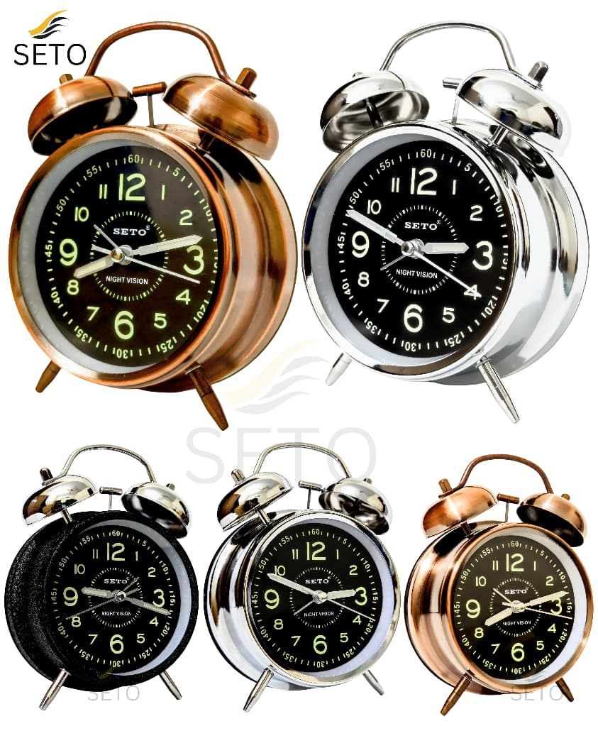 [SETO] Super Loud Twin Bell Alarm Clock with Night Light – Retro Silent Bedside Table Clock for Home & Bedroom