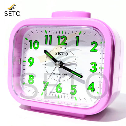 SETO Night Vision Analog Alarm Clock –,Loud Bell Ring, Bedside Desk Table Clock with Light, Durable Japanese Parts, Modern Stylish Design, Battery Operated, Perfect for Home, Office & Gifts