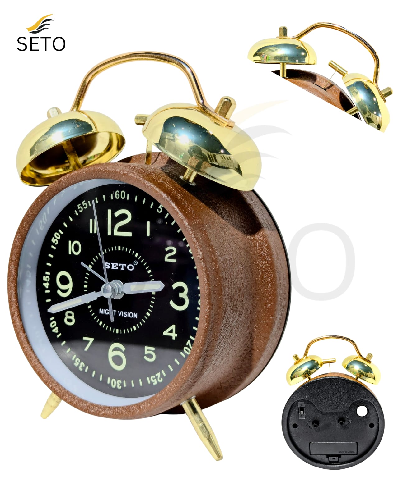 [SETO] Super Loud Twin Bell Alarm Clock with Night Light – Retro Silent Bedside Table Clock for Home & Bedroom