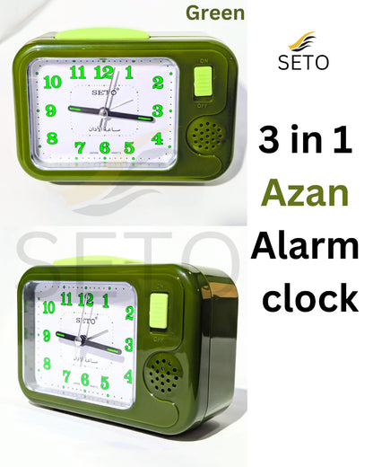 [SETO] Islamic Azan Clock 3 in 1 – Alarm + Light + Bell | Perfect for School, Hostel, Office & Home | Stylish Desk Clock (3 Colors Available)
